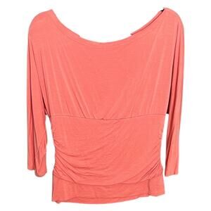 Cielo Coral Ruched Waist Blouse 3/4 Sleeve Scoop Neck Stretch Top Made in USA XL